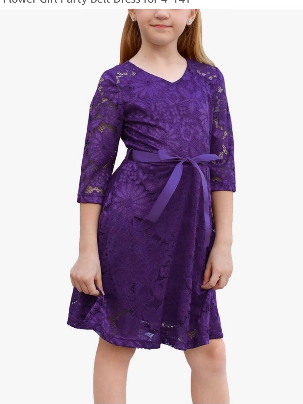 Girls Purple Lace Party Dress with Ribbon Belt